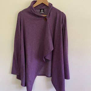 BOBEAU Fleece Asymmetrical Drapey Button Cardigan
